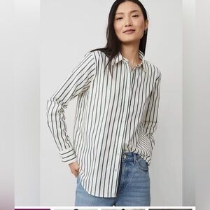 Ann Taylor Green and Cream Striped Button Down Shirt